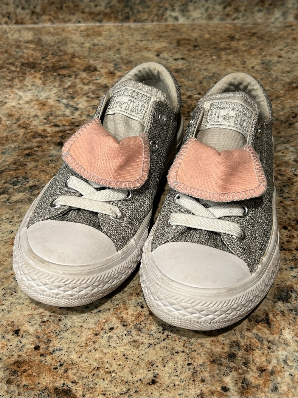 Girls 1 Converse All-Star Gray Canvas Sneakers w/Pink fold down tongue Slip On